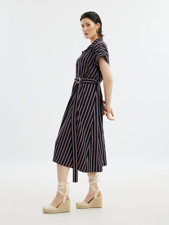 Mat Fashion Midi Hemdkleid Kleid striped