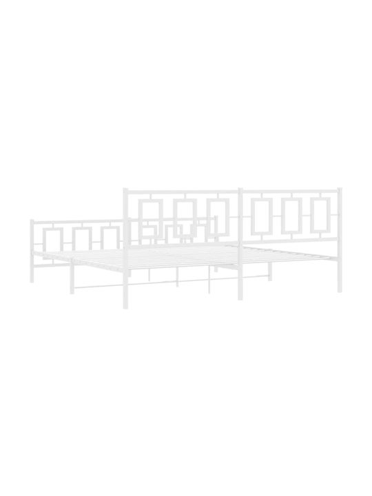 Bed King Size Metal White with Slats for Mattress 193x203cm