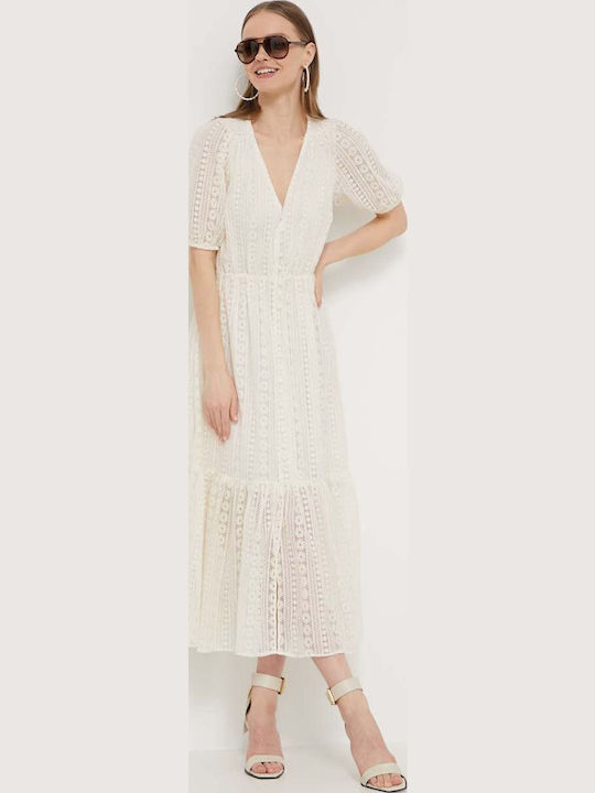 Maxi Shirt Dress Dress with Ruffle Ecru