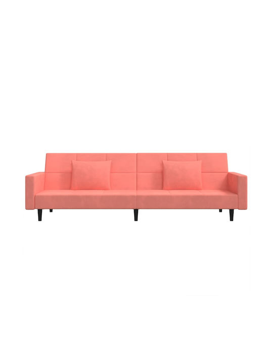 Doppelsitzer Sofa Bett Samt Rosa mit Dekokissen 220x84,5x69cm