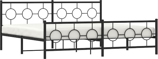 Pat King Size Metalic Negru Cu Plăci Pentru Saltea 193x203cm