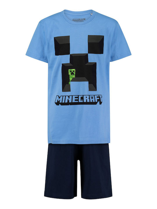 Синя пижама с къс ръкав и панталони Minecraft Creeper, размер 140