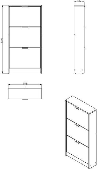 Holz Schuhschrank Base 13 58x18x119cm