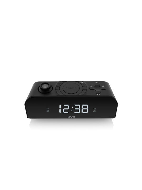 JVC Ceas De Masă Digital Led Cu Ceas Deșteptător Și Radio Negru RA-E211B
