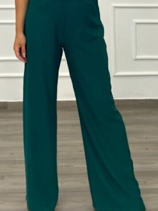 Women's Fabric Trousers with Elastic Green