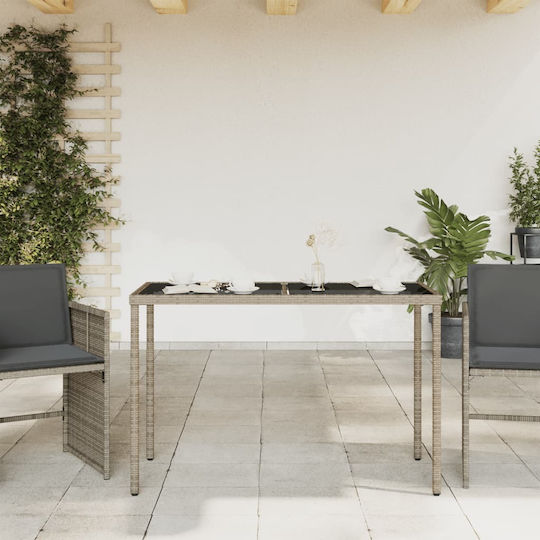 Masa pentru spații exterioare Rattan cu suprafață din sticlă Gri 115x54x74buc