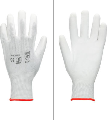 ECD Germany Gloves for Work Garden White Polyester, Polyurethane/Leather 7pcs