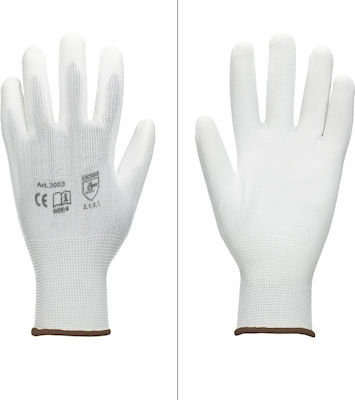 ECD Germany Gloves for Work Garden White Polyester, Polyurethane/Leather 12pcs