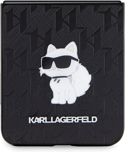 Karl Lagerfeld Black Saffiano Monogram Choupette Pin Umschlag Rückseite Kunststoff / Leder / Synthetisches Leder Schwarz (Galaxy Z Flip)