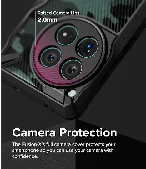 Ringke Fusion X Задна корица Силикон 2мм с Каишка Камуфлажно черно (OnePlus 12)