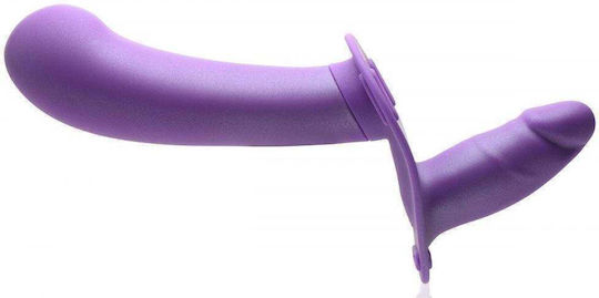 Strap U Harness με Διπλό Dildo και Δόνηση σε Μωβ Χρώμα