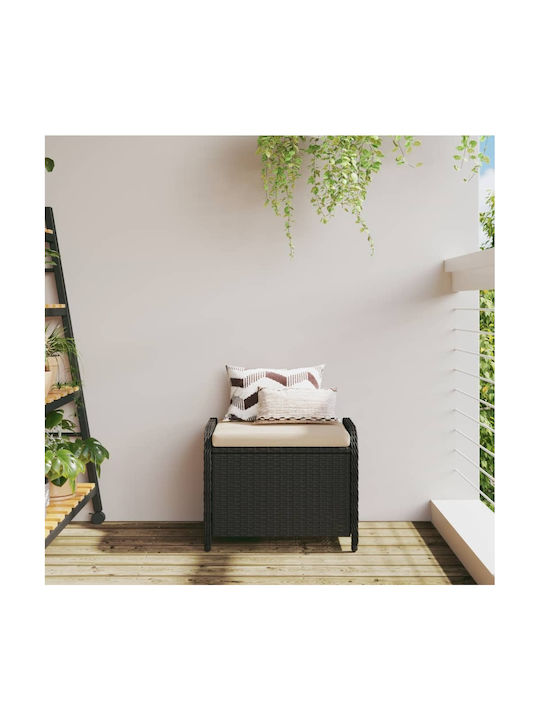 Garden Stool Cube Outdoor Rattan with Cushion Black 58x46x46cm