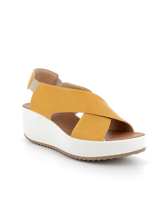 Igi&Go Man Women's Leather Platform Shoes Yellow