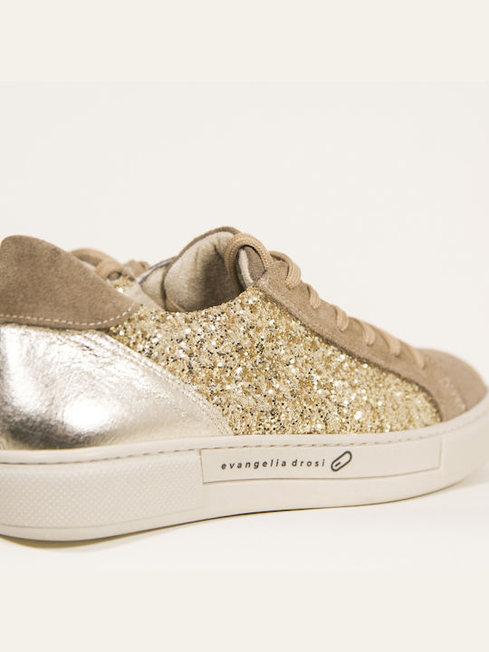 Evangelia Drosi Γυναικεία Sneakers Μπεζ Gold Glitter