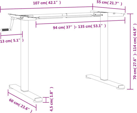 vidaXL Collapsible Desk Base made of Metal Black 135x60x70cm