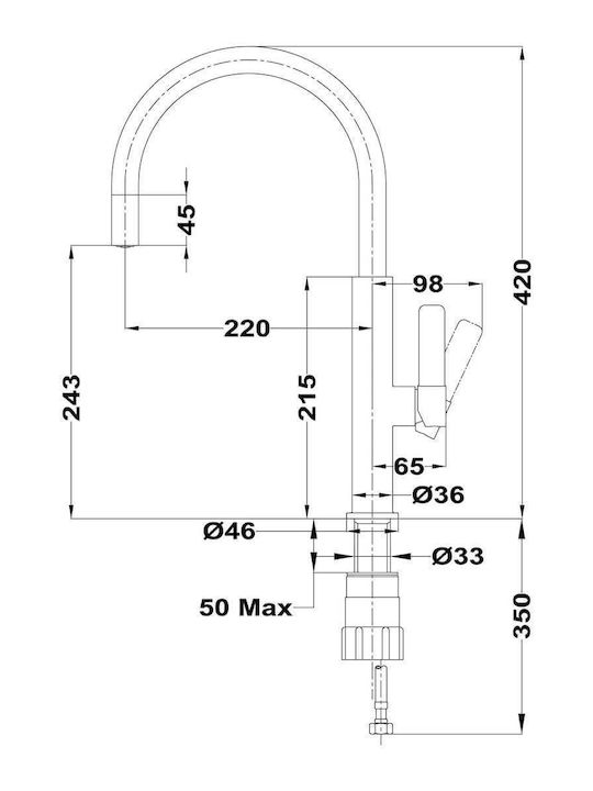 Teka Fot 995 Tall Kitchen Faucet Counter Silver