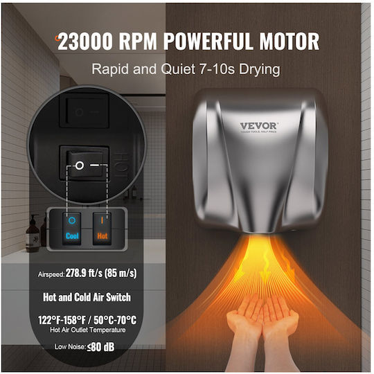 Vevor Hand Dryer Stainless Steel with Sensor in Silver Colour 1.8kW BGSGSJBXGZDGAR9TKV2