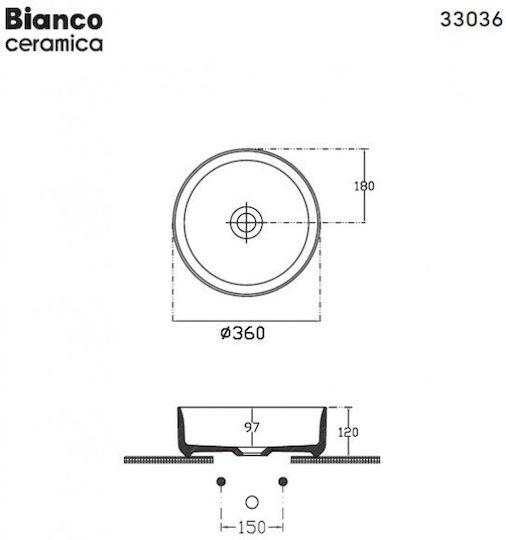 Bianco Ceramica Επικαθήμενος Νιπτήρας Πορσελάνης 36x36cm Taupe Matt