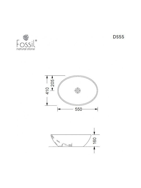 Fossil Επικαθήμενος Νιπτήρας Μαρμάρινος 55x41cm Emperador Dark