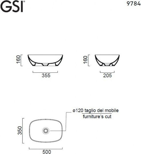 GSI Επικαθήμενος Νιπτήρας Πορσελάνης 50x35x16cm Tortora