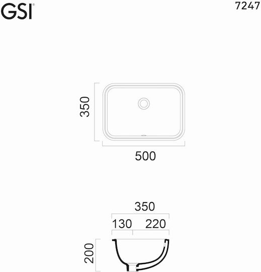 GSI Pura Επικαθήμενος Νιπτήρας Πορσελάνης 50x35x15cm Λευκός