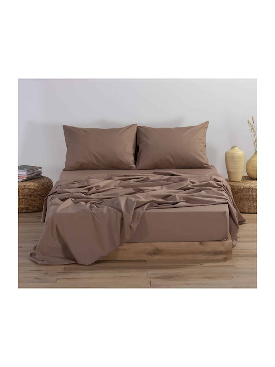 Nef-Nef Homeware Sheet Semi Double with Elastic 120x200+30cm. Basic 016797 1012 Brown