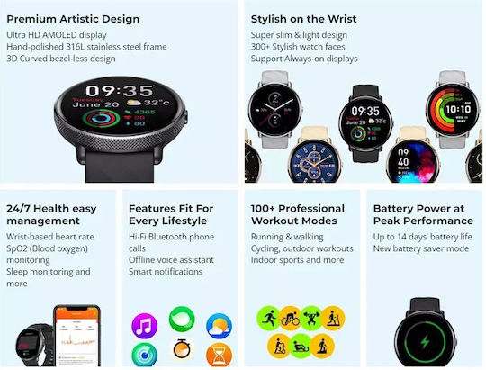 Zeblaze GTR 3 Pro Stainless Steel 45mm Smartwatch με Παλμογράφο (Μαύρο)