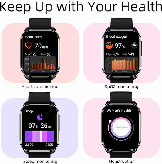 QCY Gs S6 Smartwatch με eSIM και Παλμογράφο (Μαύρο)