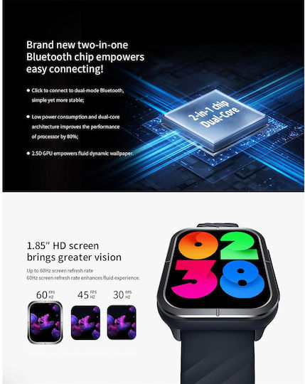 Mibro C3 Smartwatch με Παλμογράφο (Μαύρο)