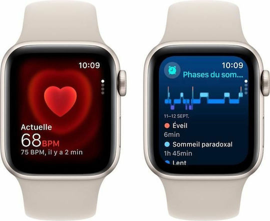 Apple Watch SE 2023 Cellular Aluminiu 40mm Waterproof cu eSIM și Ritm Cardiac (Starlight cu Curea Sport Starlight - M/L)