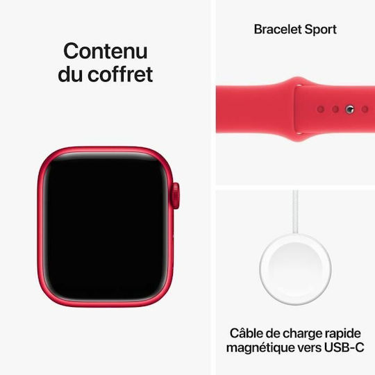 Apple Смарт Часовник Series 9 Cellular Алуминиев 45мм Водоустойчив с eSIM и Пулсомер (PRODUCT)RED Спортна Каишка (M/L) - M/L