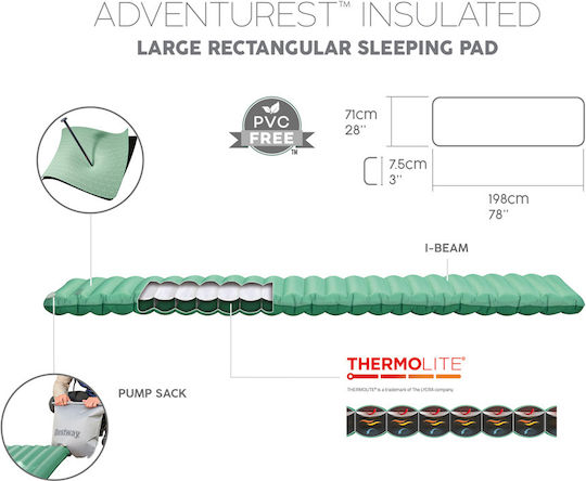 Bestway Semi-Double Camping Sleeping Mat 198x71cm Thickness 7.5cm Green