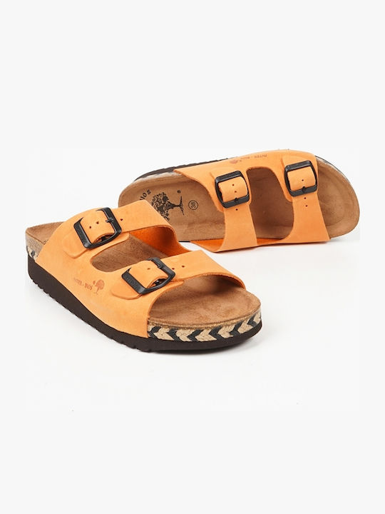 Leather Women's Flat Sandals in Orange Color