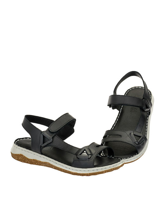 Leather Women's Flat Sandals Anatomic in Black Color