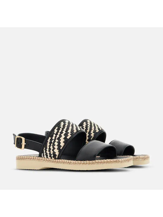 Hogan Leather Women's Flat Sandals in Black Color