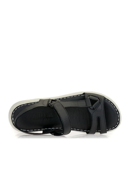 Leather Women's Flat Sandals Anatomic in Black Color