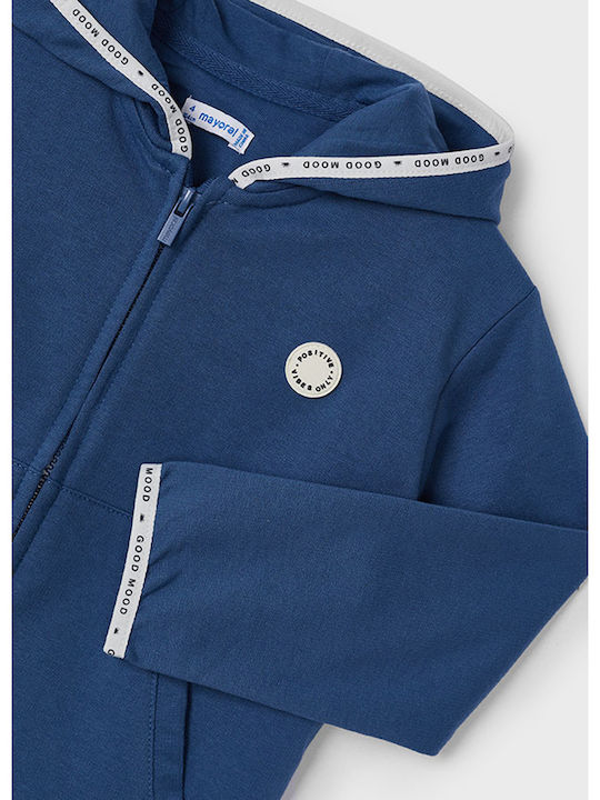 Kinderstrickjacke Baumwolle mit Kapuze Blau (#