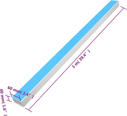 vidaXL Cable Channel with Sticker Floor made of Plastic White 1m