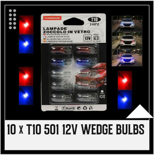 Carner Λάμπες Αυτοκινήτου T10 / W5W / W2.1X9.5D LED Μπλε 12V 5W 10τμχ