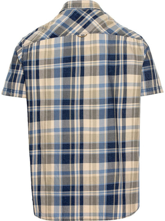 Short-sleeved Cotton Shirt Checked Blue