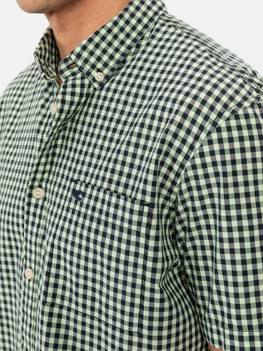 Men's Shirt Short Sleeve Cotton Checked Green