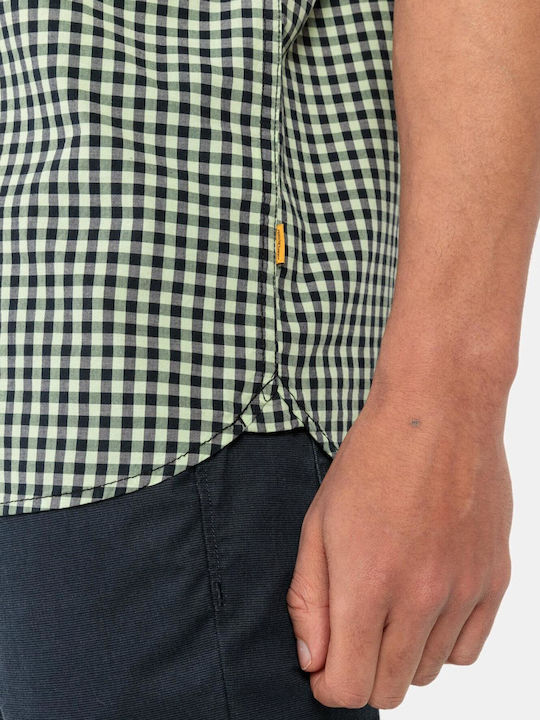 Men's Shirt Short Sleeve Cotton Checked Green