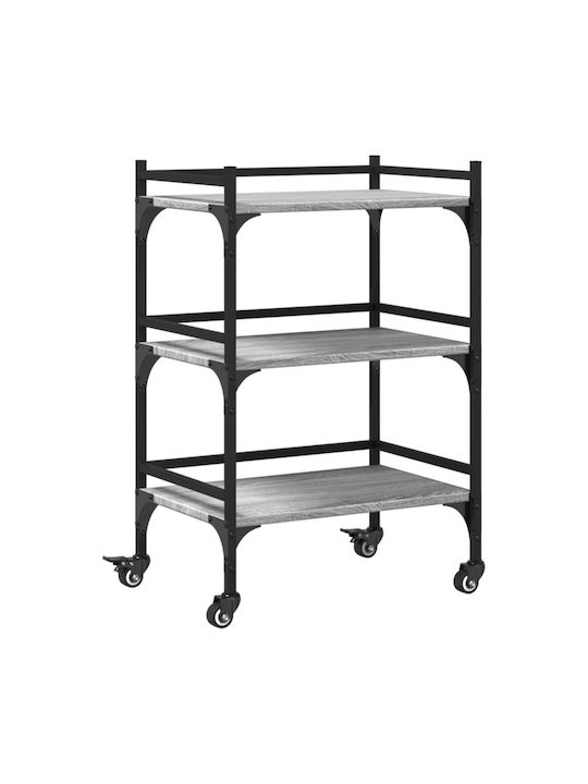 vidaXL Wooden Kitchen Trolley 3 Tiers Gray 50x35x75.5cm