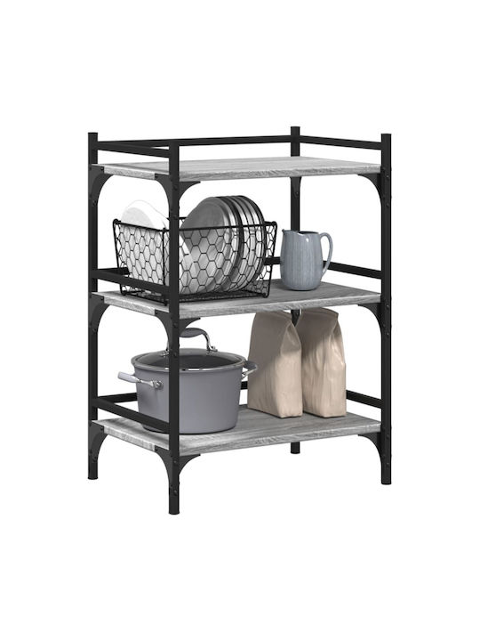 vidaXL Wooden Kitchen Trolley 3 Tiers Gray 50x35x75.5cm