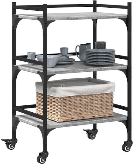 vidaXL Τρόλεϊ Κουζίνας Ξύλινο 3 Θέσεων Γκρι 50x35x75.5cm