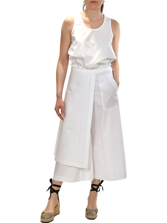 Γυναικείο Υφασμάτινο Παντελόνι σε Wide Γραμμή White