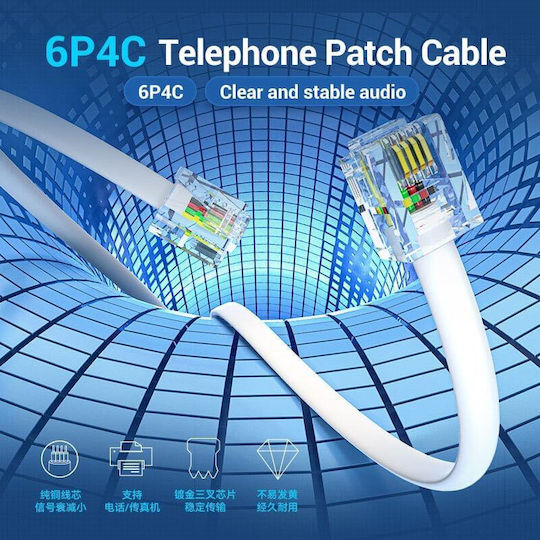 Vention Плоски Телефонен кабел RJ11 6P4C 3м Бял (IQBWI)
