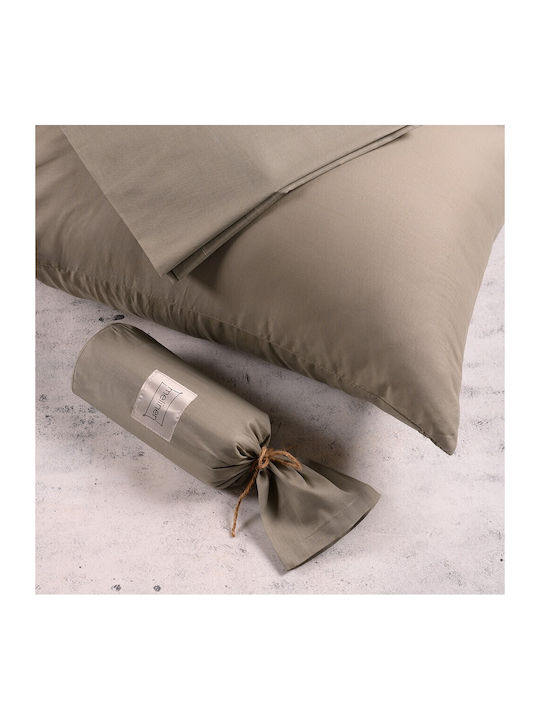 Melinen Sheet for Single Bed with Elastic 100x200+32cm. Urban Line Khaki