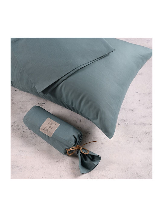 Melinen Sheet for Single Bed with Elastic 100x200+32cm. Urban Line Dark Aqua