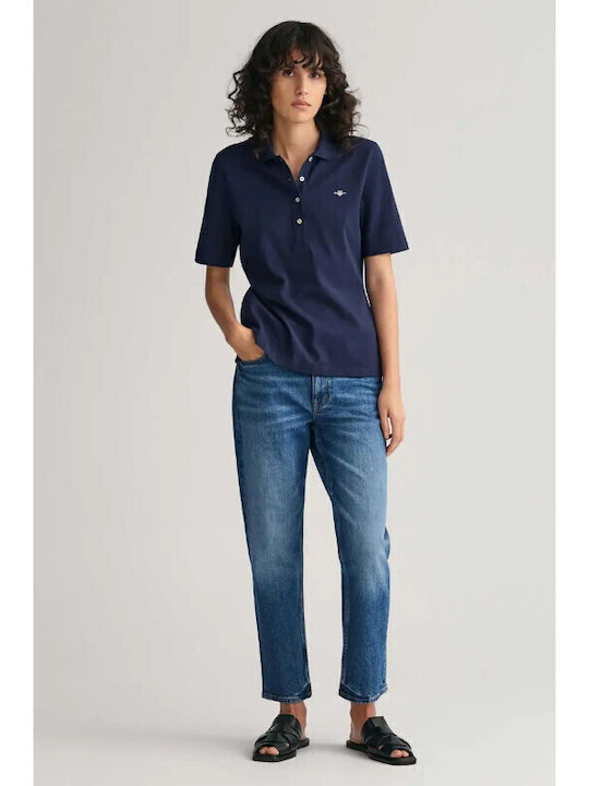 Damen Polo Bluse Kurzarm Marineblau